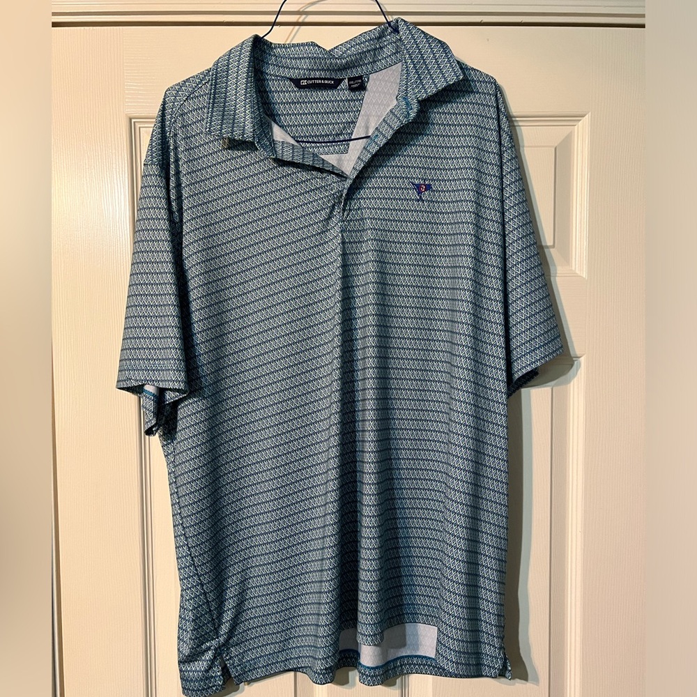 Cutter & Buck Men’s XXL Blue Green Geometric Short Sleeve Polo Shirt